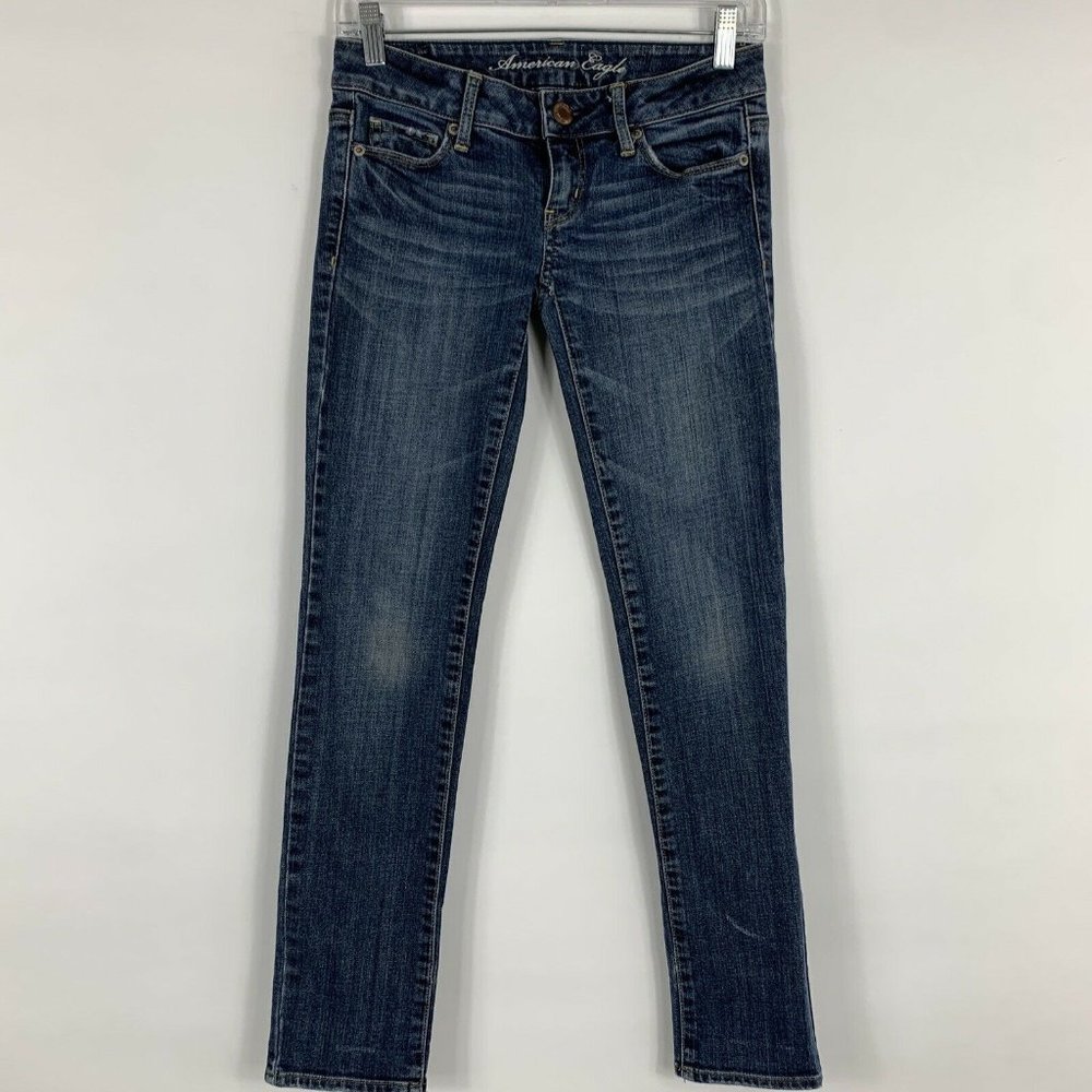 American Eagle Jeans Women’s Size 00 Skinny Mid Rise Medium Wash Worn Faded